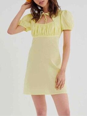 Urban Outfitters Yellow Winnie Cut Out Mini Cotton Dress Size Small
